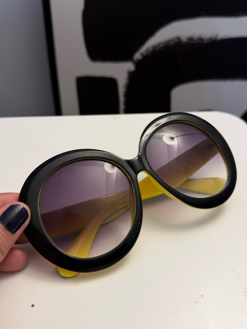 Oversized Yellow and Black Round Frame Sunglasses - Women Accessories - Picture 9 of 13
